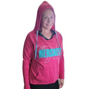 Hershey's Pink Novelty Hoodie Sweatshirt Women's Large 3D Embroidered Chocolate